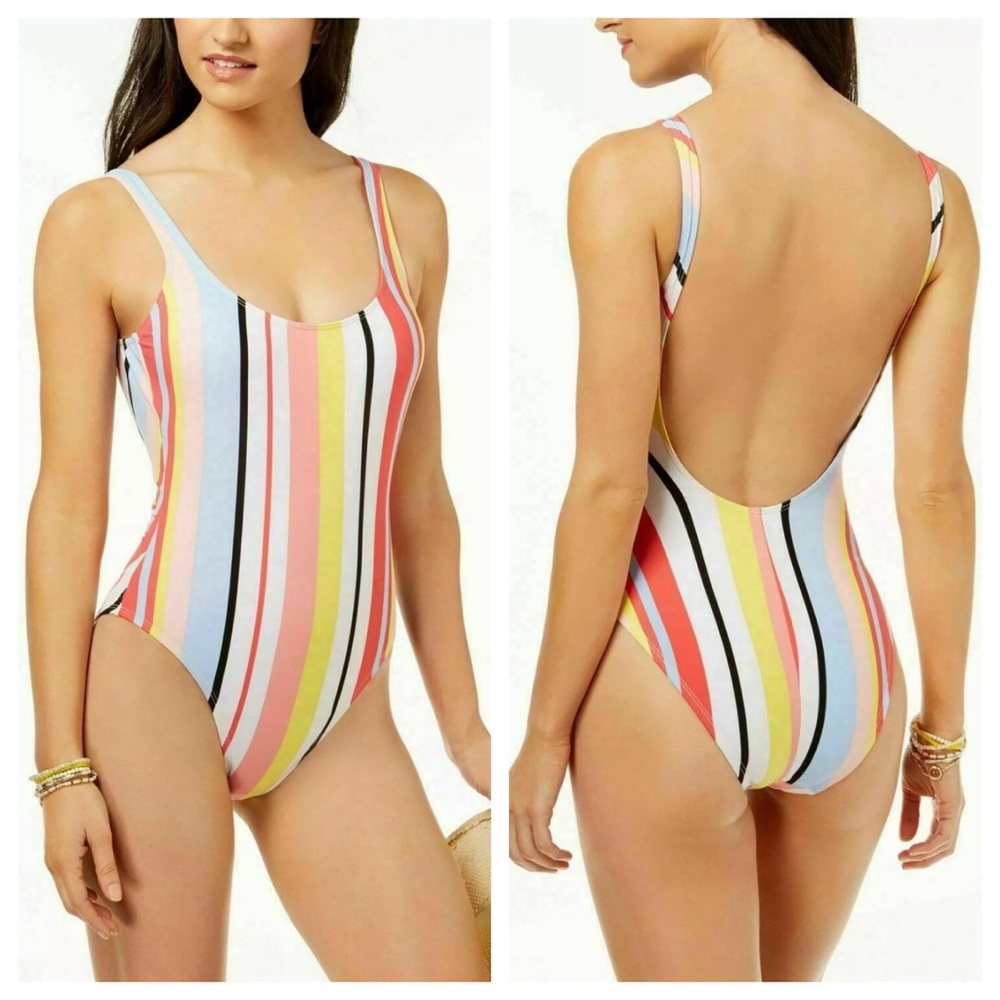NWT Nordstrom Retro Vintage Striped Rainbow Swimsuit Bar III